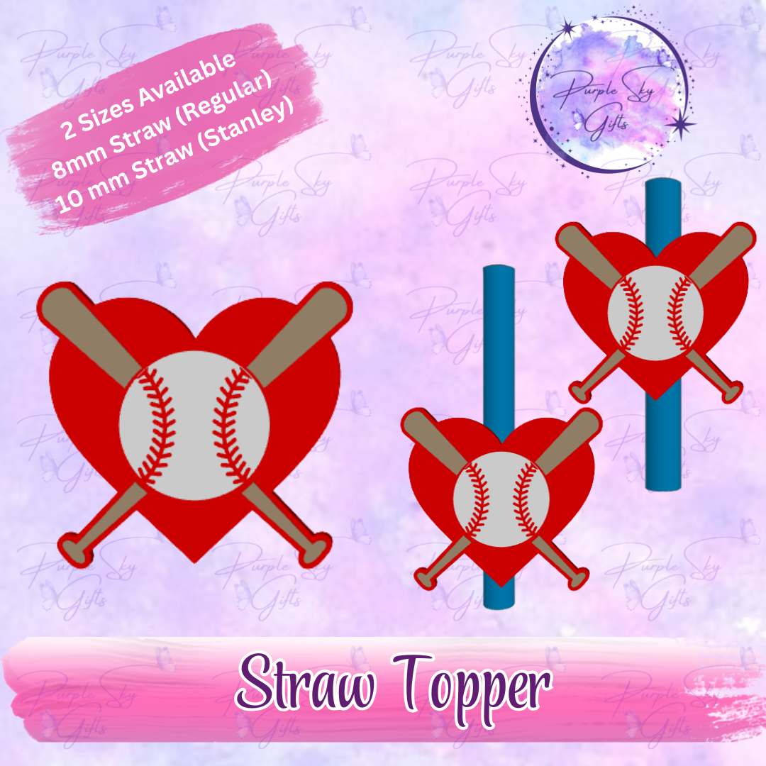 Heart Baseball and Two Bats Straw Topper