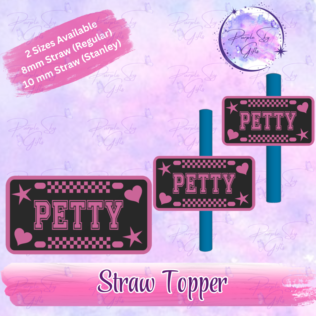 Checkered Print Petty Hearts and Stars License Plate Straw Topper