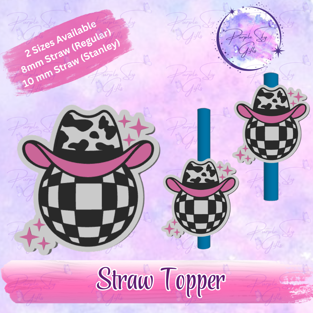 Disco Ball Cow Print Hat Straw Topper