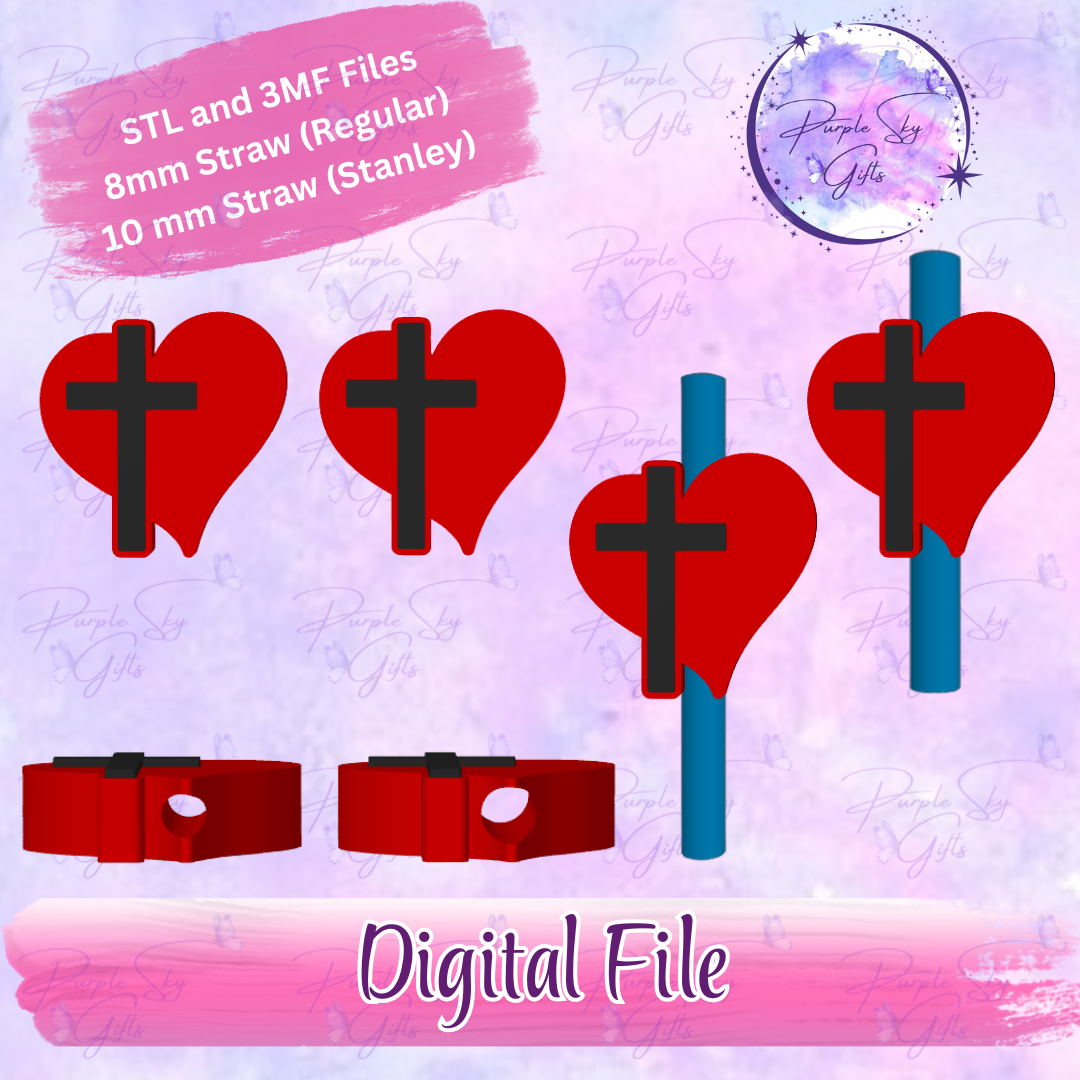 Heart and Cross Christian Faith 8mm and 10mm STL and 3MF DIGITAL FILES For Straw Topper