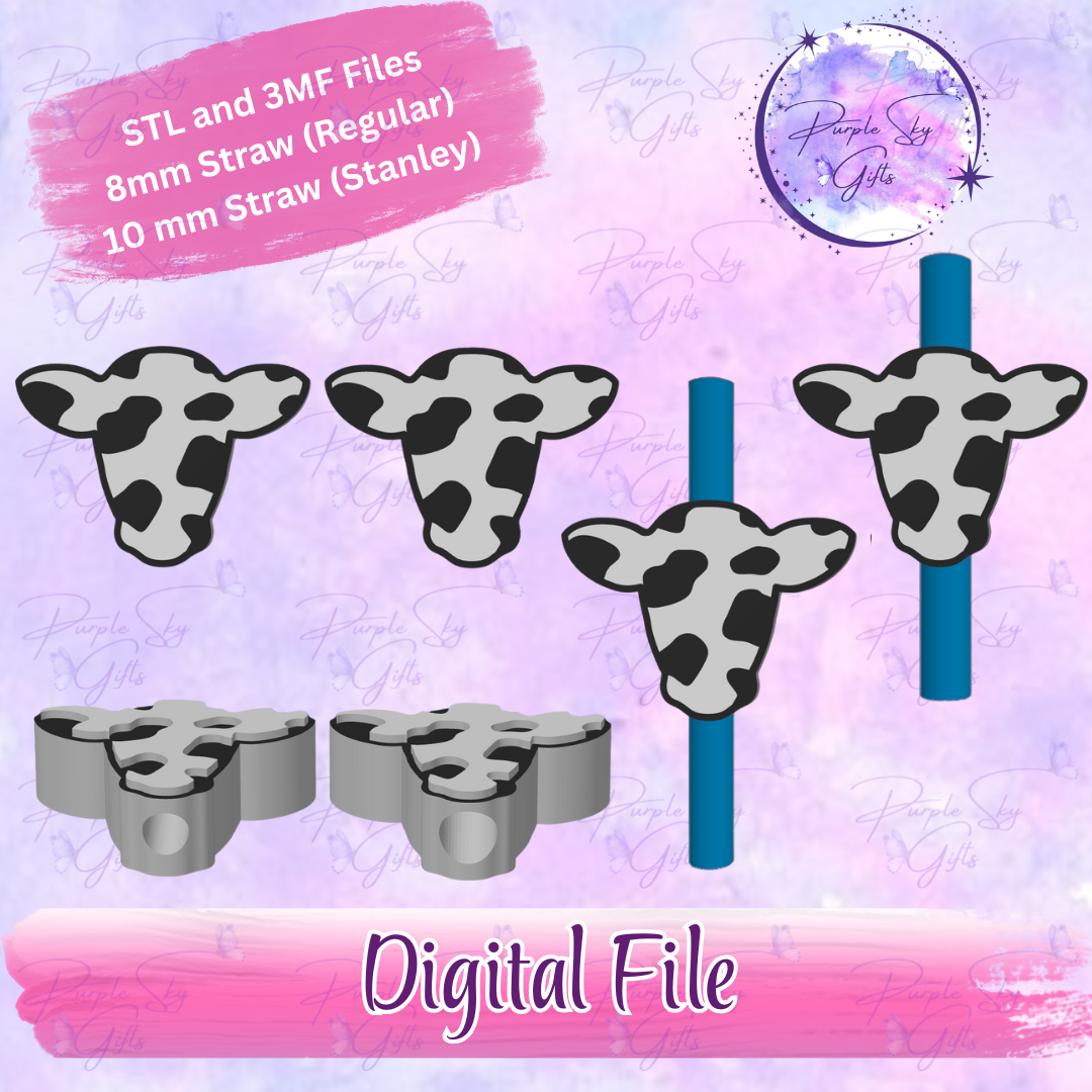 Cow Print Cow Head 8mm and 10mm STL and 3MF DIGITAL FILES For Straw Topper