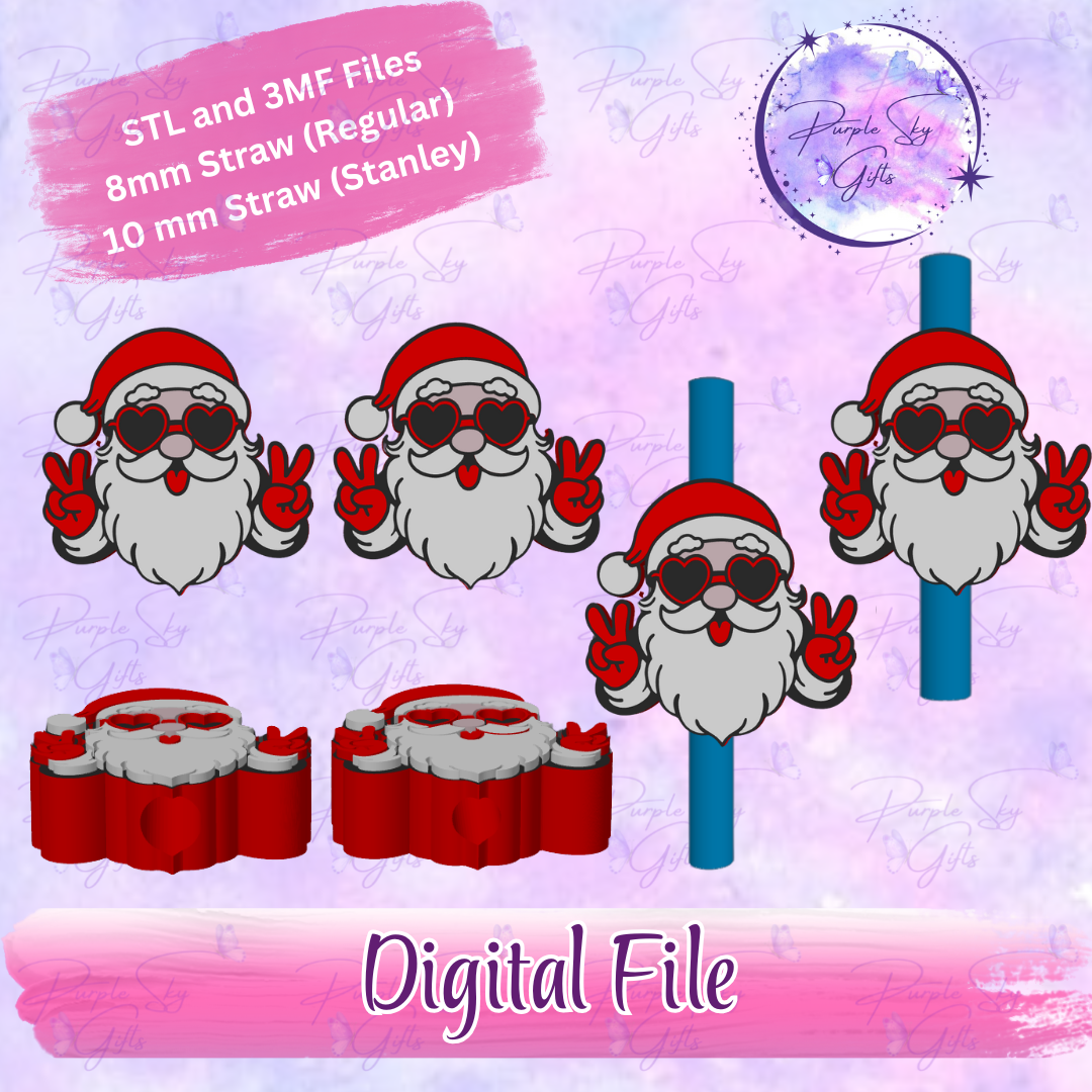 Peace Hands Santa 8mm and 10mm STL and 3MF DIGITAL FILES For Straw Topper