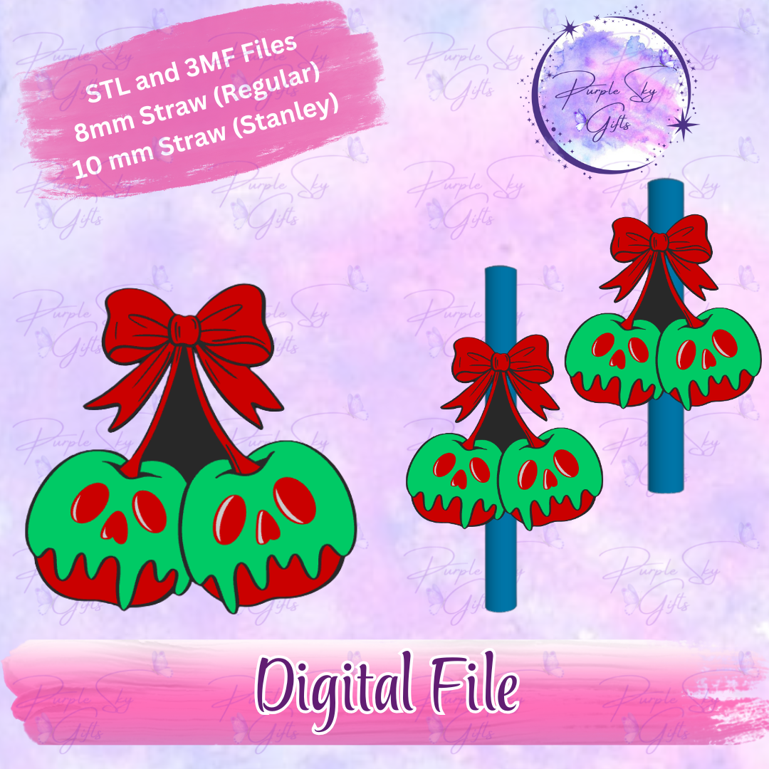 Poisoned Apple Cherries 8mm and 10mm STL and 3MF DIGITAL FILES For Straw Topper