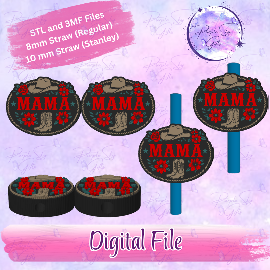Country Western Mama 8mm and 10mm STL and 3MF DIGITAL FILES For Straw Topper