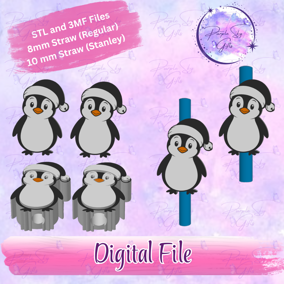 Santa Hat Penguin 8mm and 10mm STL and 3MF DIGITAL FILES For Straw Topper