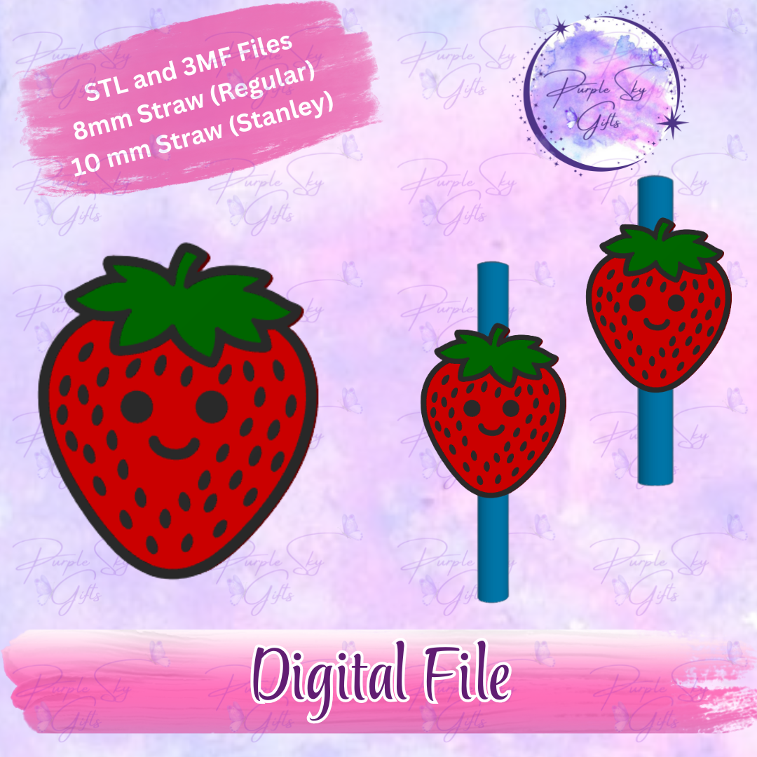 Kawaii Strawberry 8mm and 10mm STL and 3MF DIGITAL FILES For Straw Topper