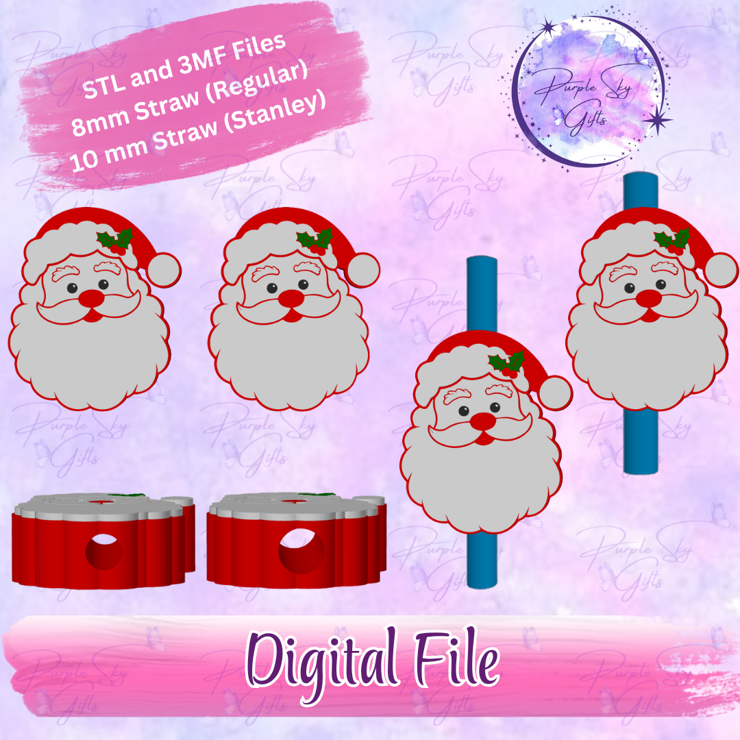 Jolly Santa 8mm and 10mm STL and 3MF DIGITAL FILES For Straw Topper