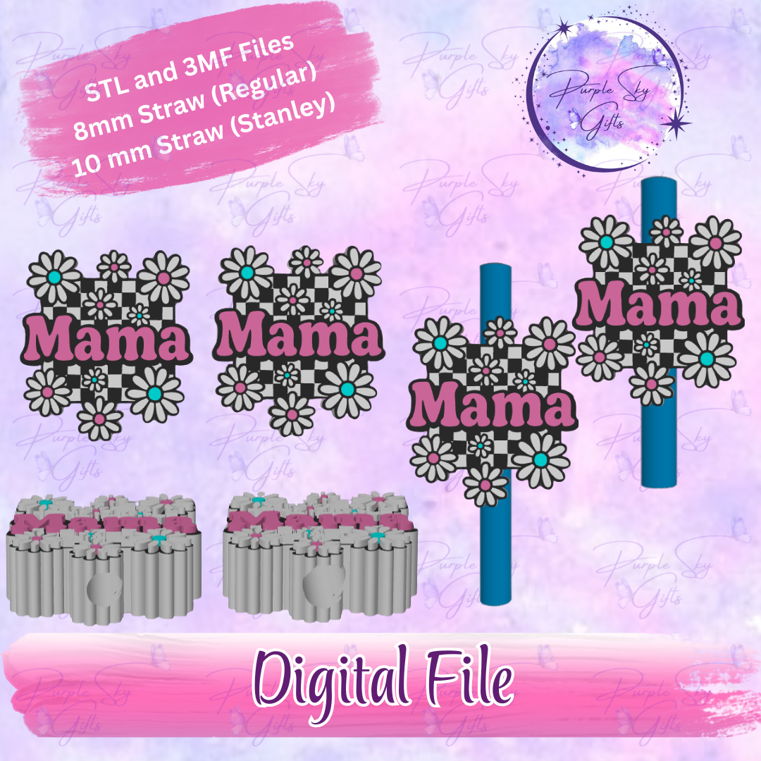 Floral Mama 8mm and 10mm STL and 3MF DIGITAL FILES For Straw Topper
