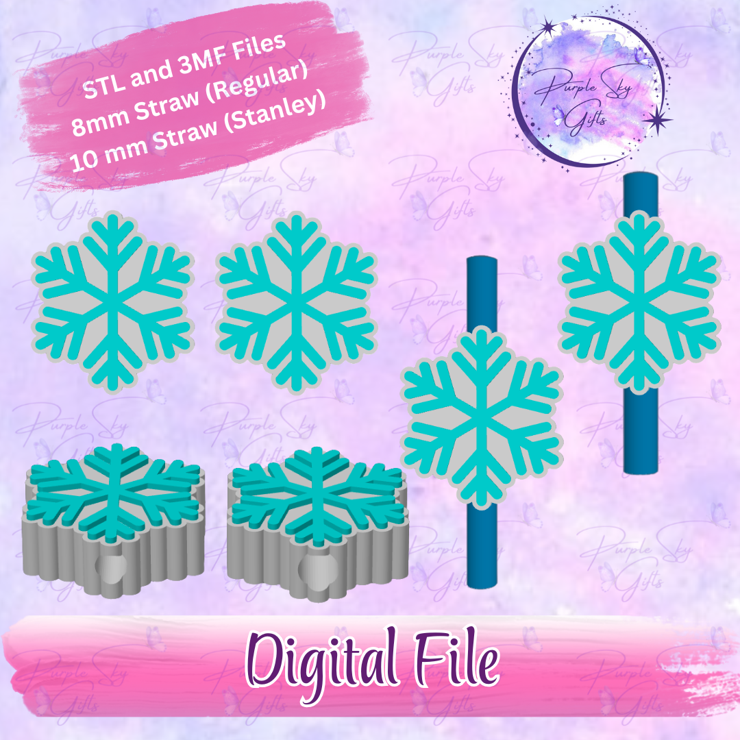 Snowflake 8mm and 10mm STL and 3MF DIGITAL FILES For Straw Topper