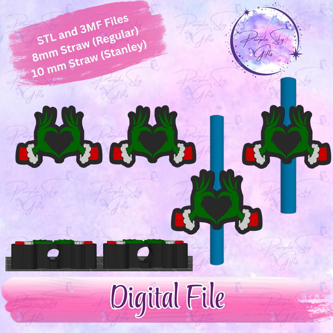 Green Guy Hand Hearts 8mm and 10mm STL and 3MF DIGITAL FILES For Straw Topper