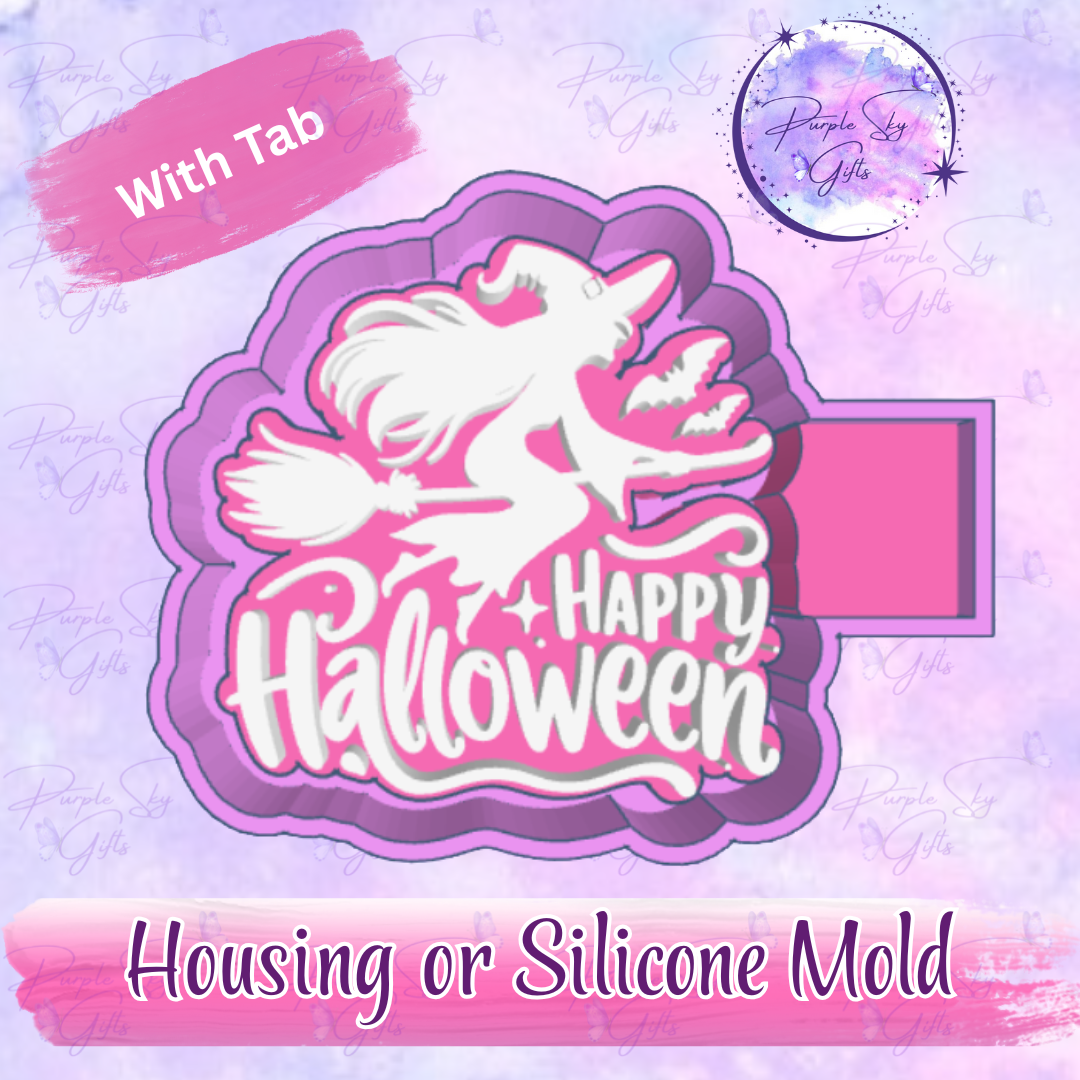 Happy Halloween Flying Witch Mold Housing or Silicone Mold
