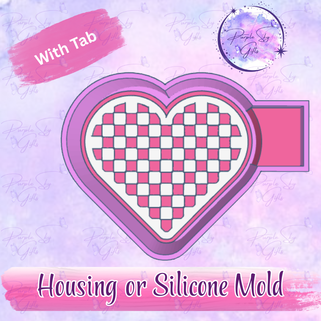 Checkered Print Heart Freshie Housing or Silicone Mold