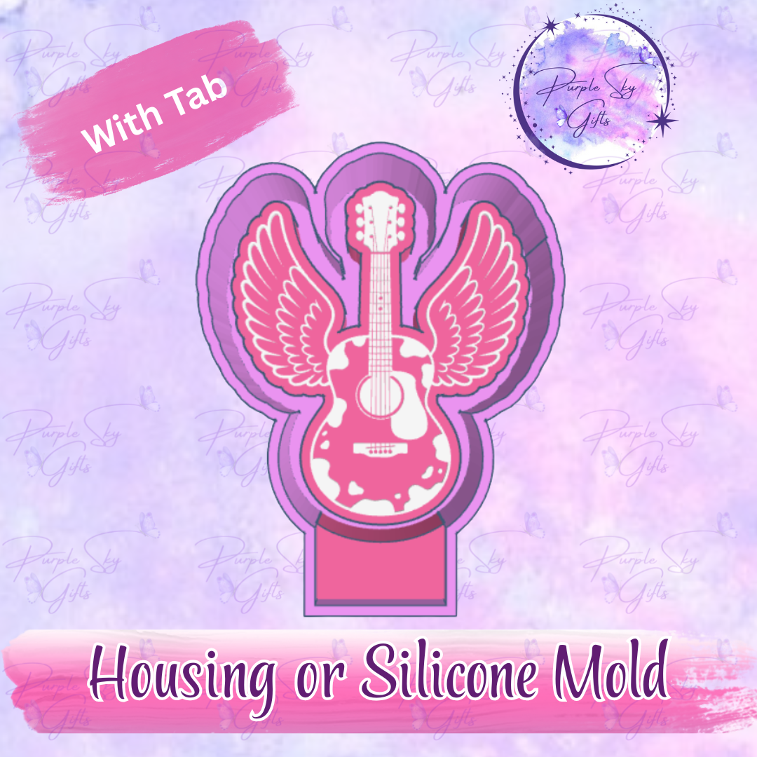Cow Print Winged Guitar Freshie Housing or Silicone Mold