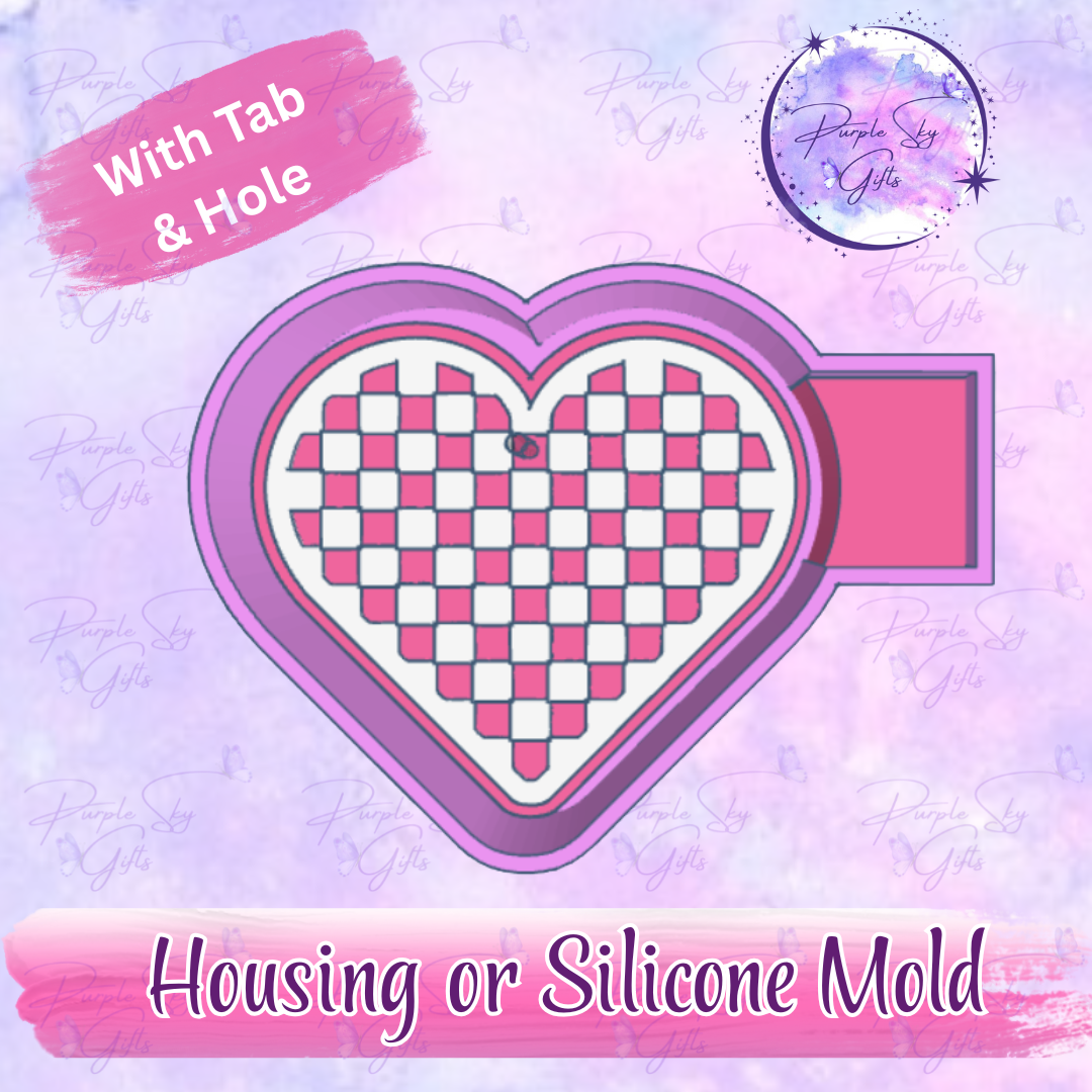 Checkered Print Heart Freshie Housing or Silicone Mold