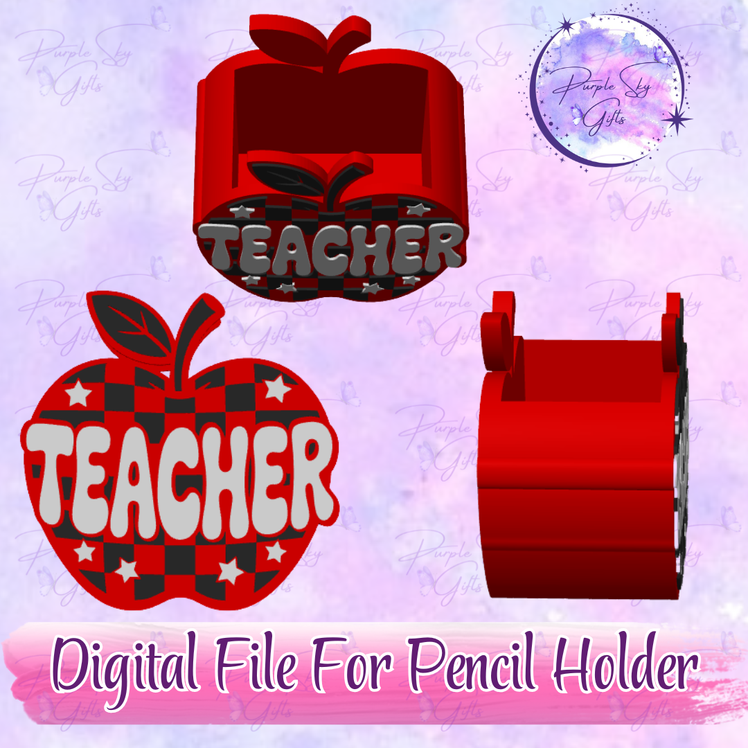 Checkered Print Teacher Apple STL and 3MF DIGITAL FILES For Desk Pencil Holder