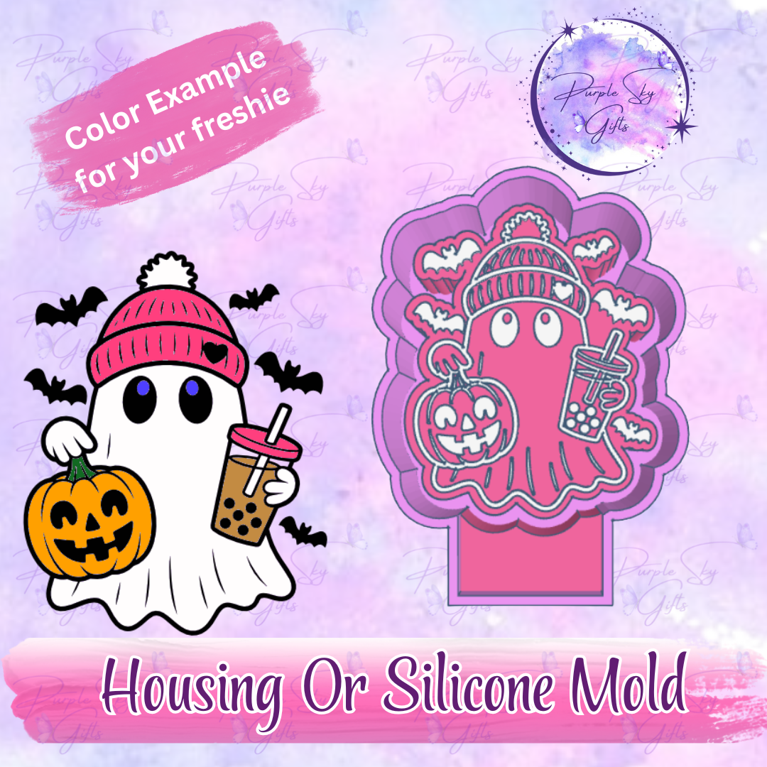 Bubble Tea Ghost with Beanie Freshie Mold Housing or Silicone Mold