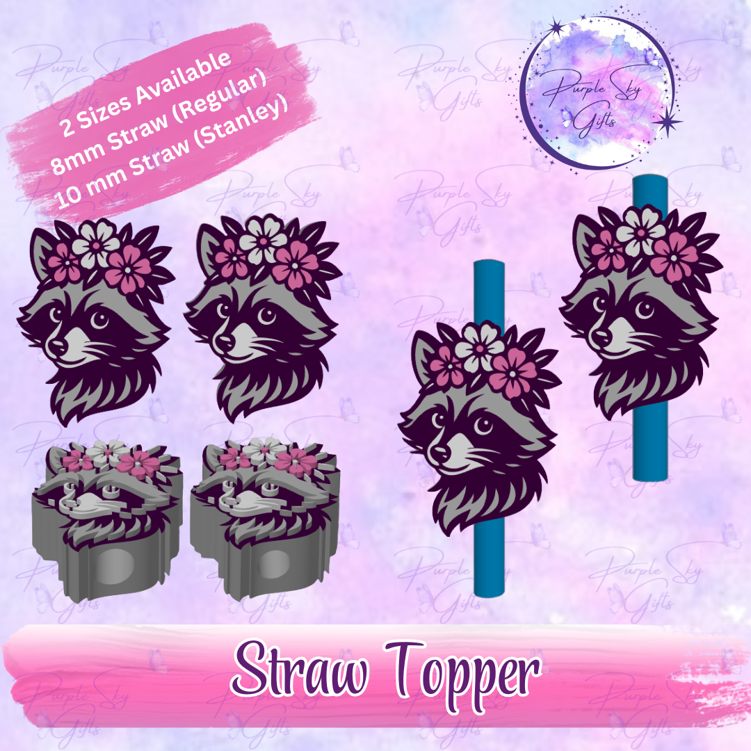 Floral Raccoon Straw Topper