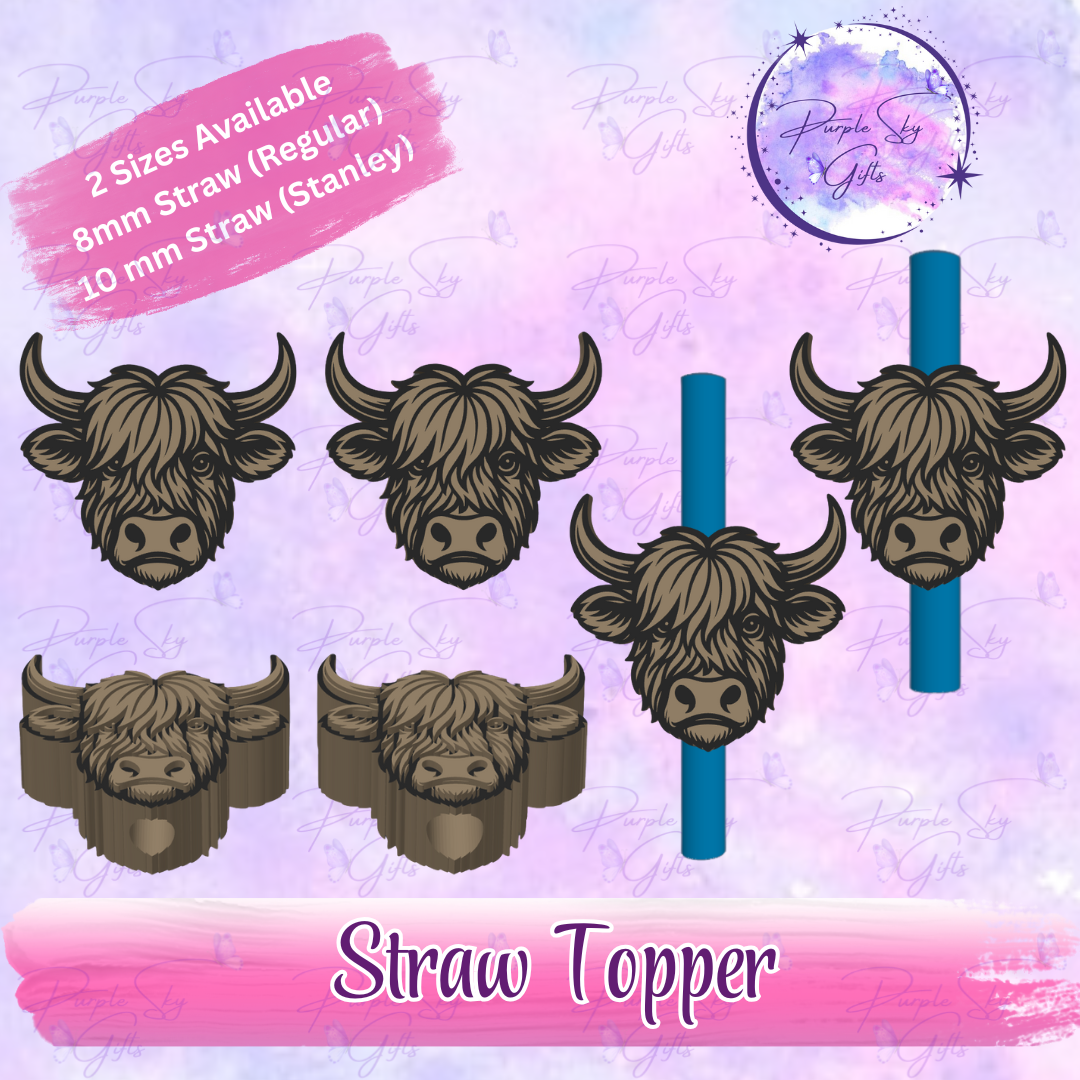 Highland Cow Head Straw Topper