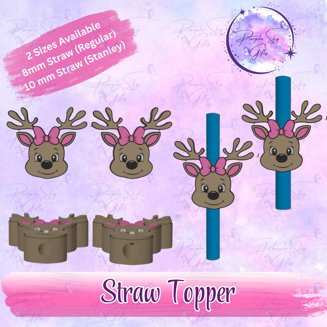 Reindeer with Bow Straw Topper