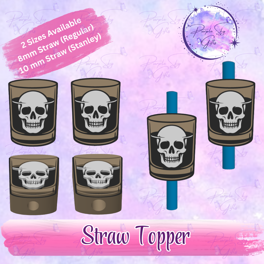 Skull Ice Whiskey Glass Straw Topper