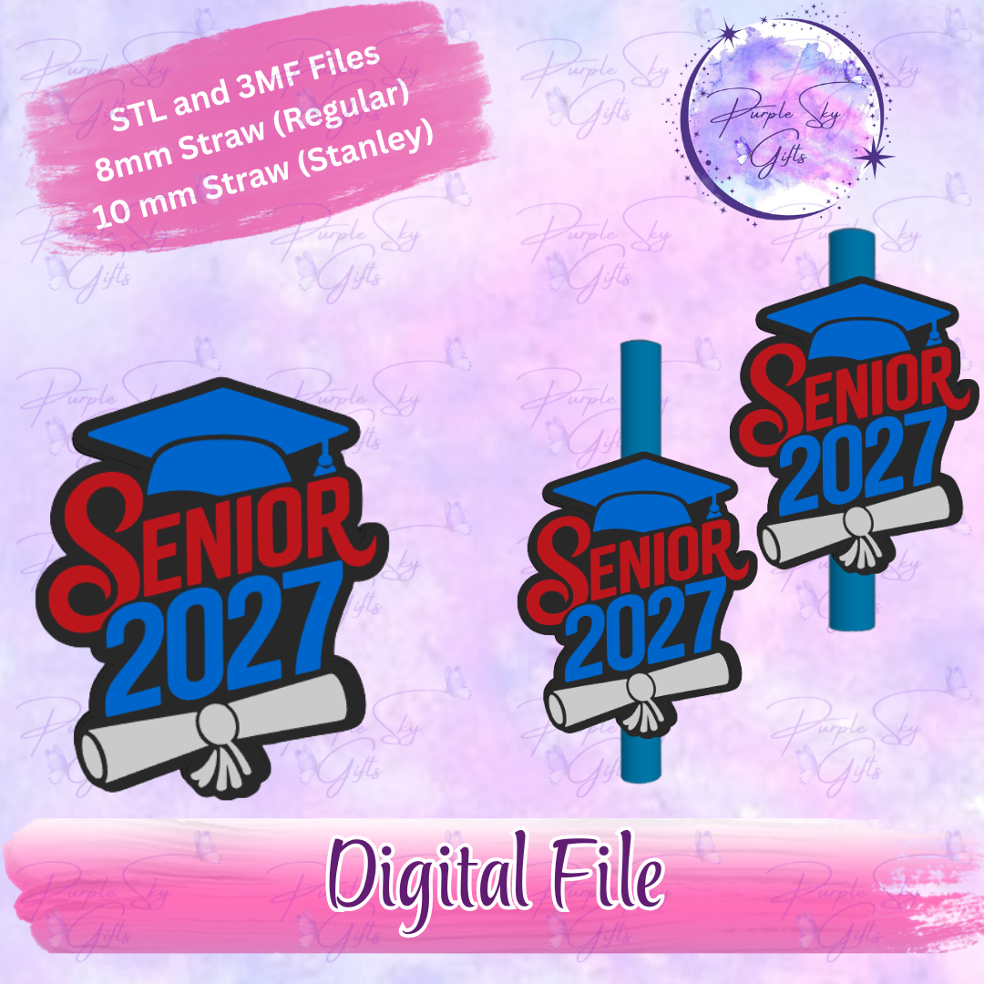 Senior 2027 Cap And Diploma 8mm and 10mm STL and 3MF DIGITAL FILES For Straw Topper