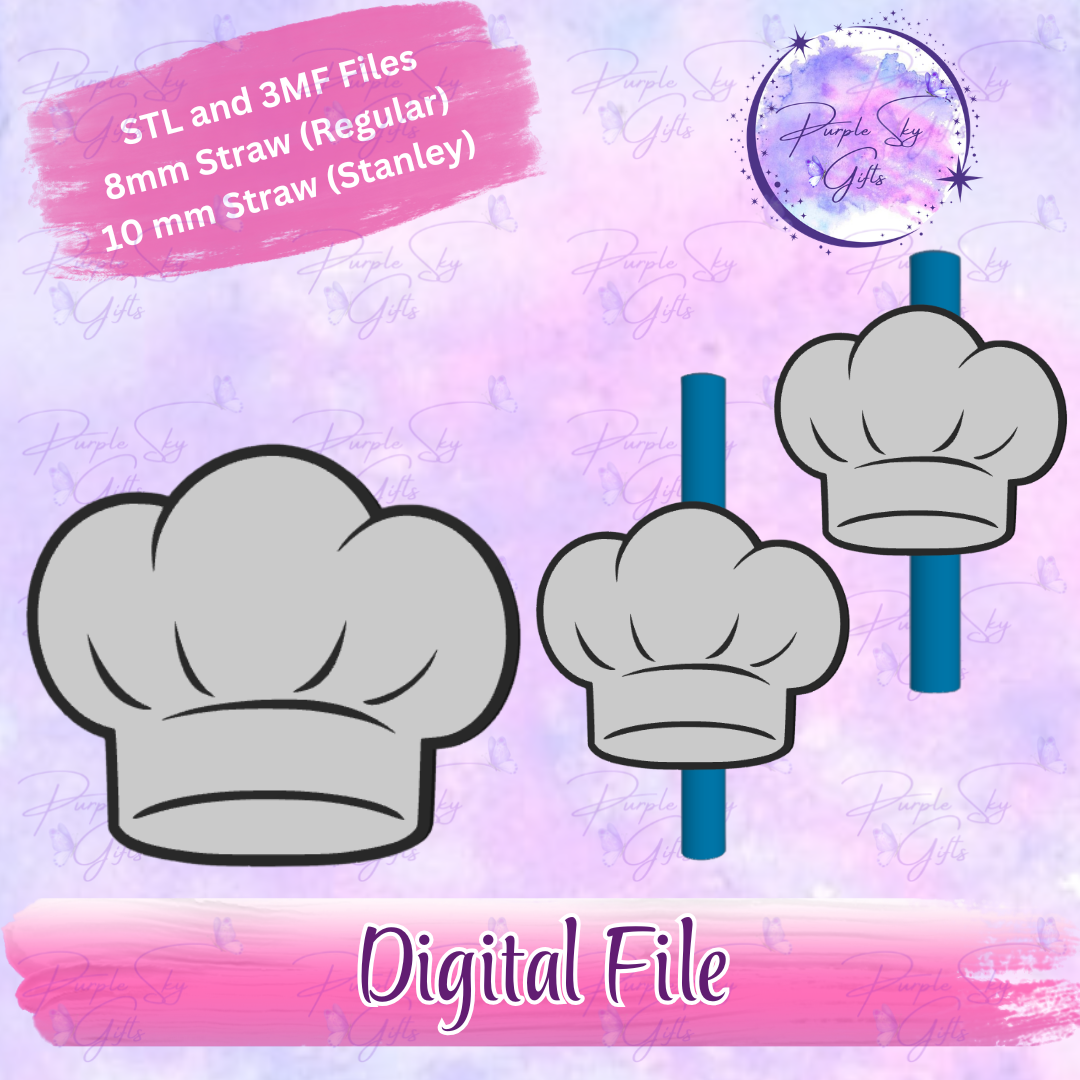 Chef's Hat 8mm and 10mm STL and 3MF DIGITAL FILES For Straw Topper