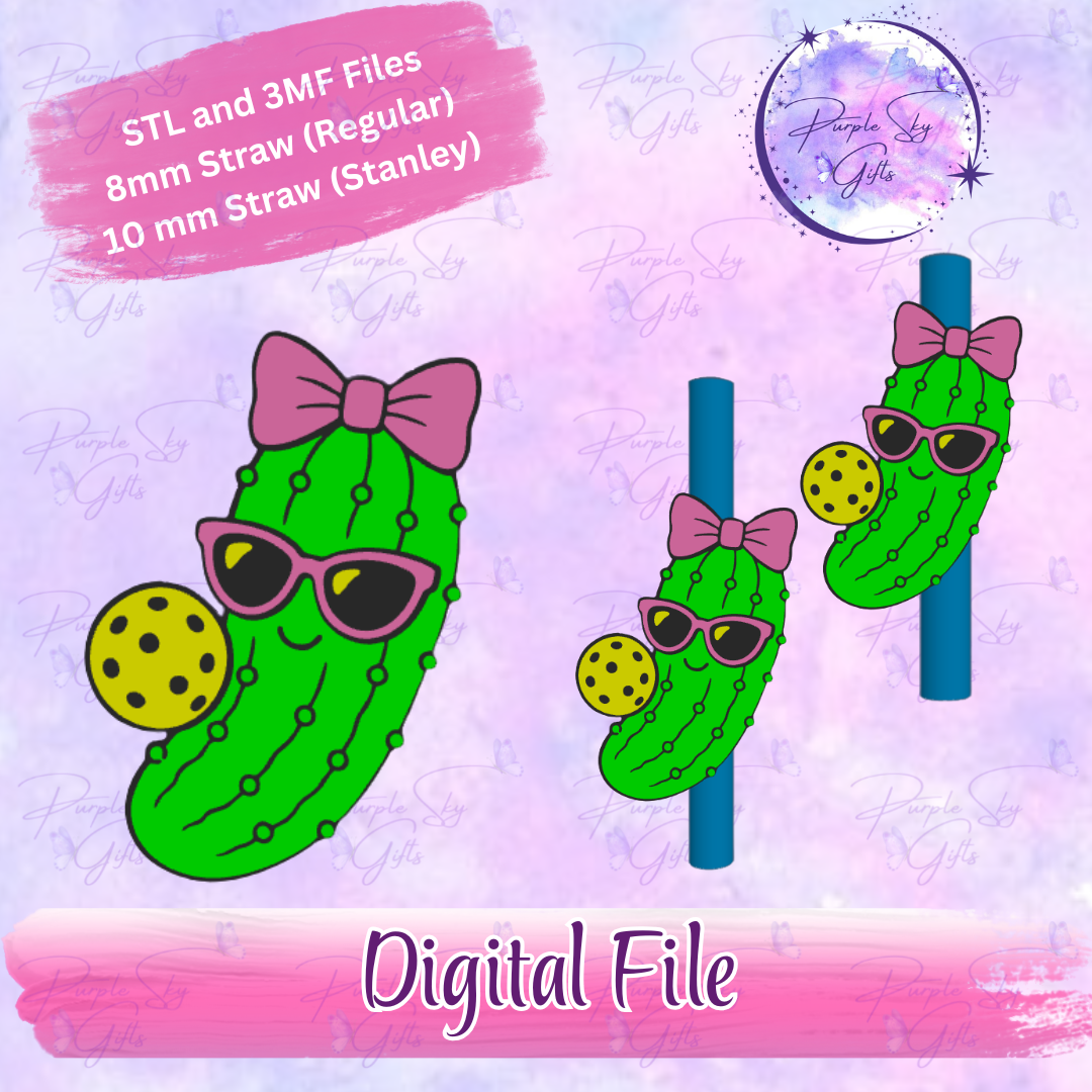 Pickleball Pickle Girl 8mm and 10mm STL and 3MF DIGITAL FILES For Straw Topper