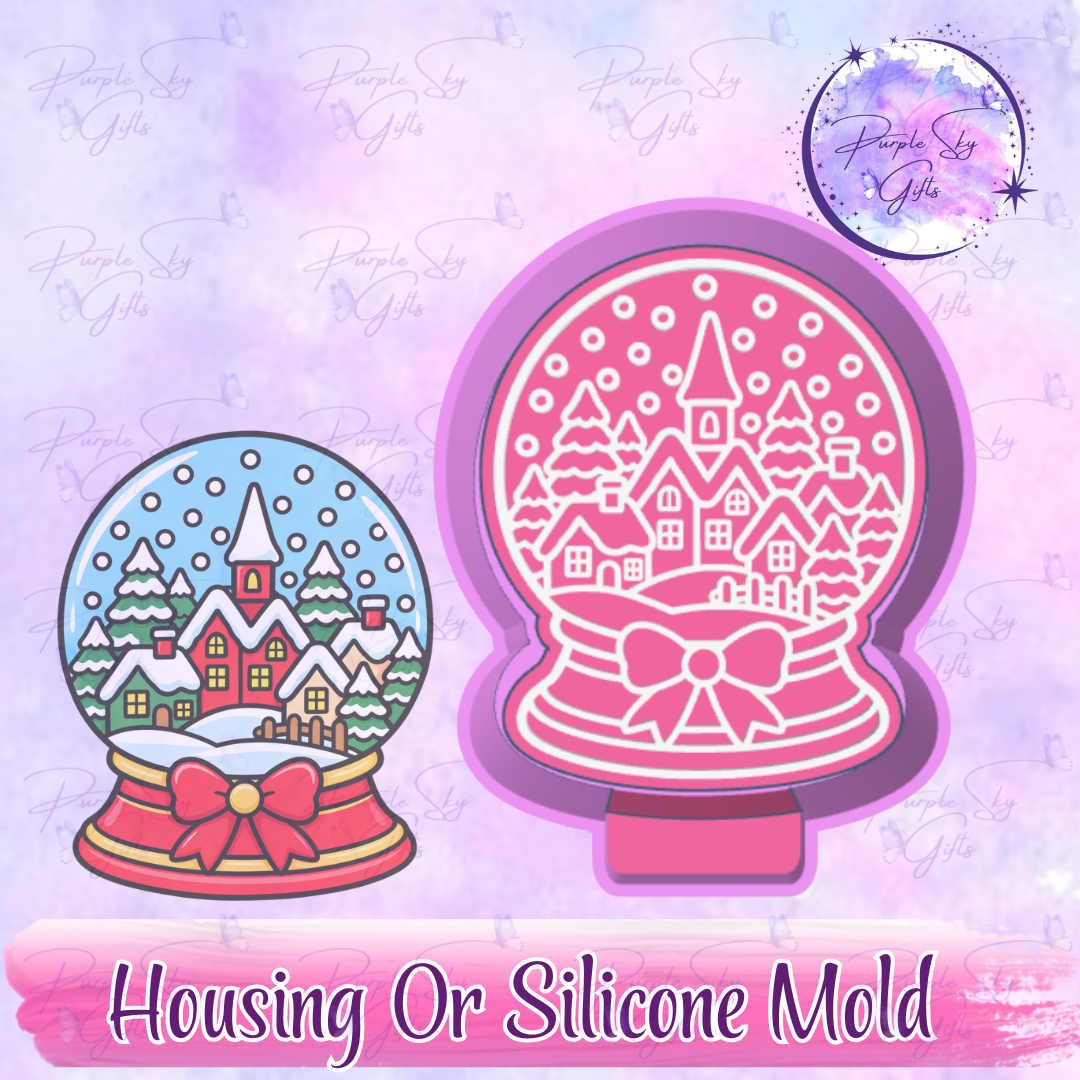 Winter Christmas Village Snow Globe Freshie Mold Housing or Silicone Mold