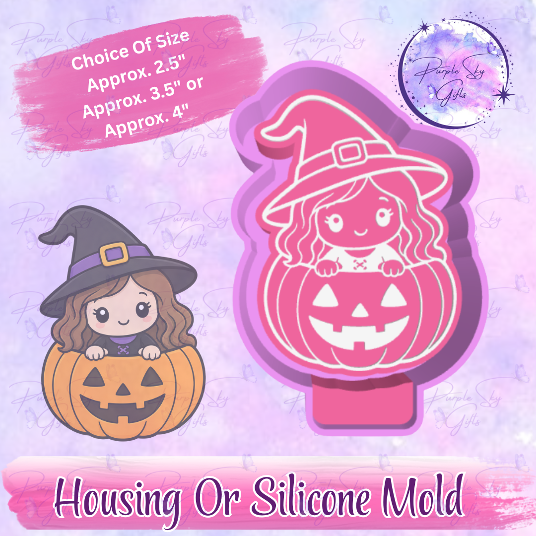 Witch In A Pumpkin Mold Housing or Silicone Mold