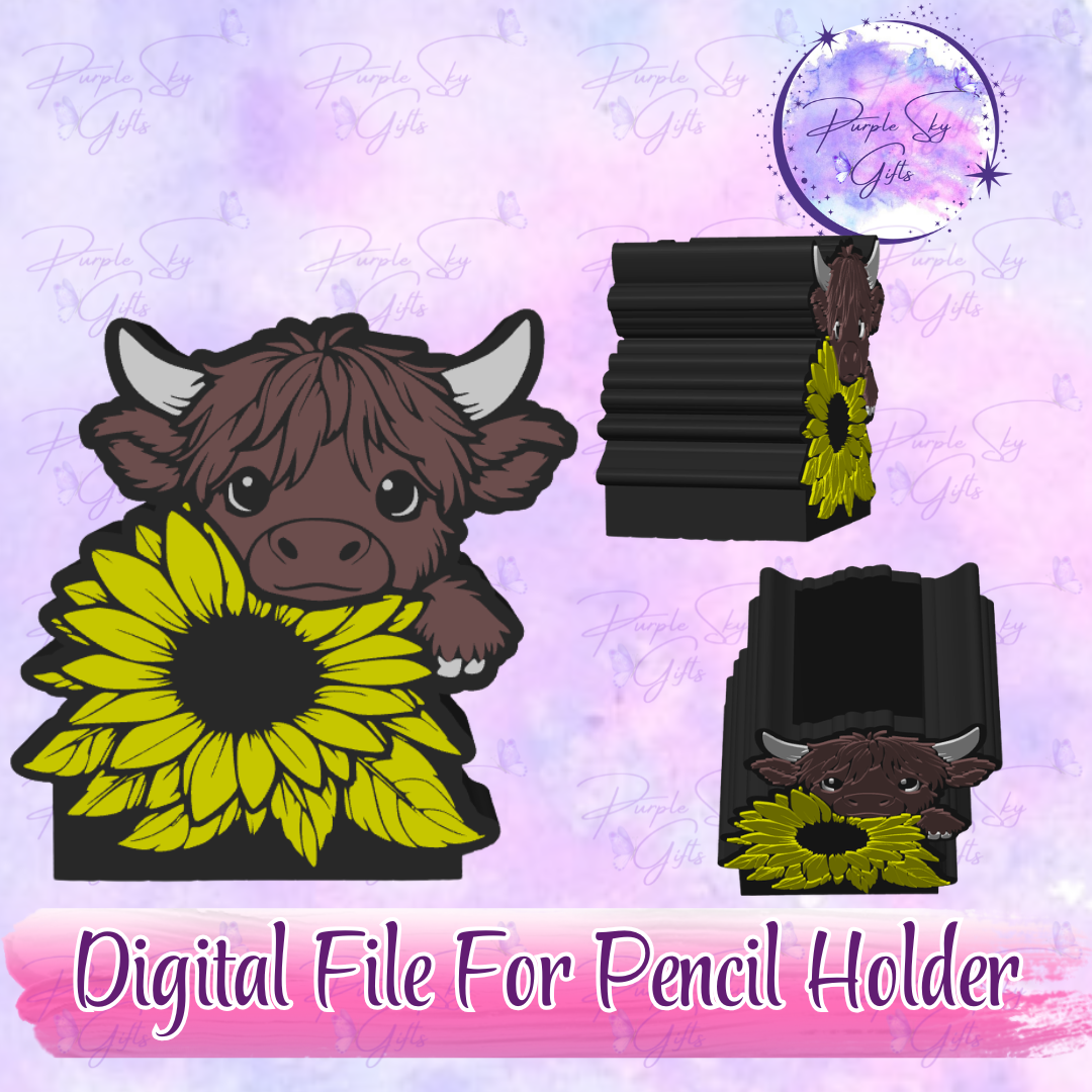 Sunflower Cow STL and 3MF DIGITAL FILES For Desk Pencil Holder