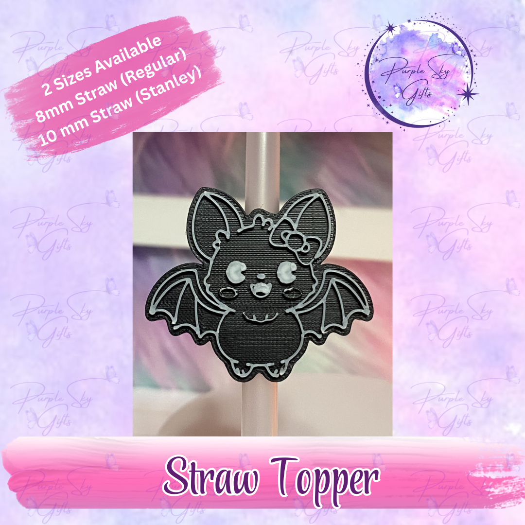 Cute Bat with Bow Straw Topper