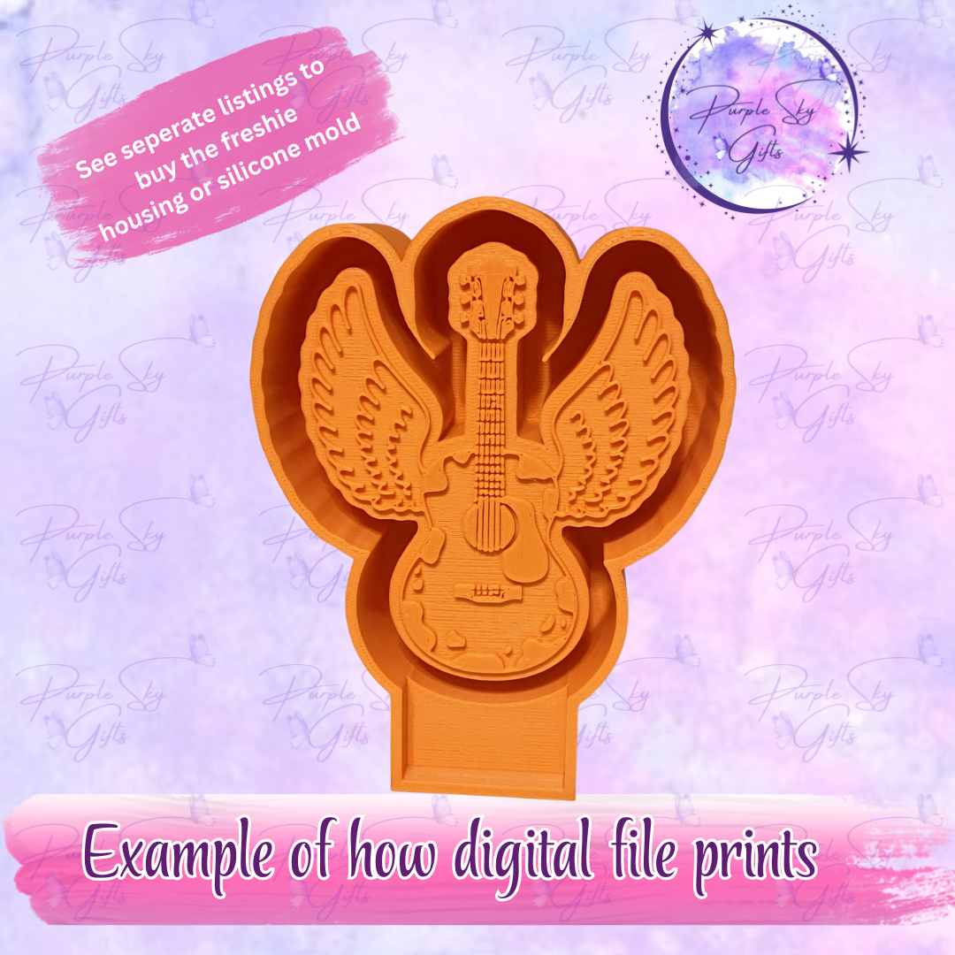Cow Print Winged Guitar Mold Housing STL Digital File
