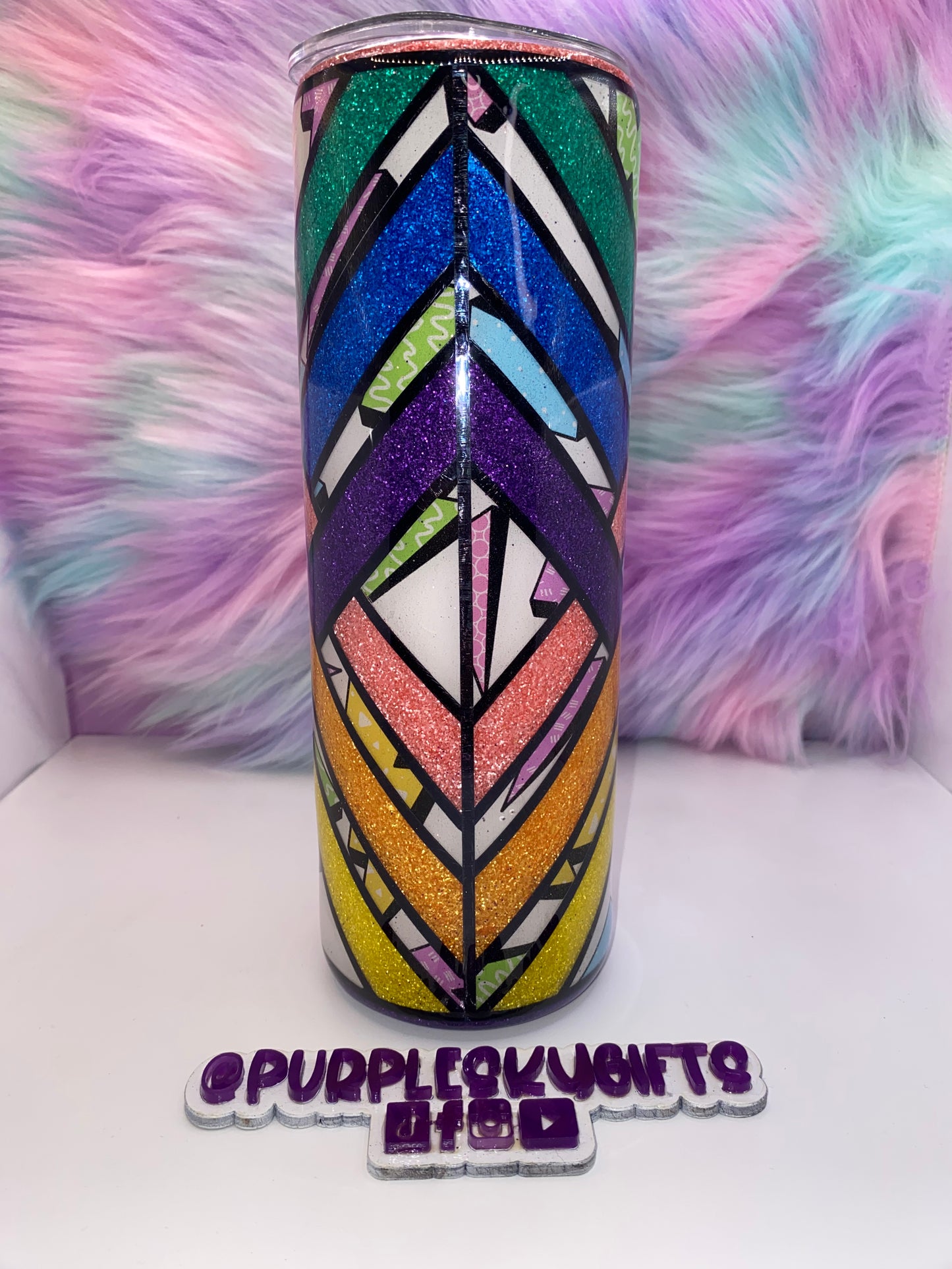 30 oz Colorful Rainbow Bolts Glitter Tumbler - Ready To Ship