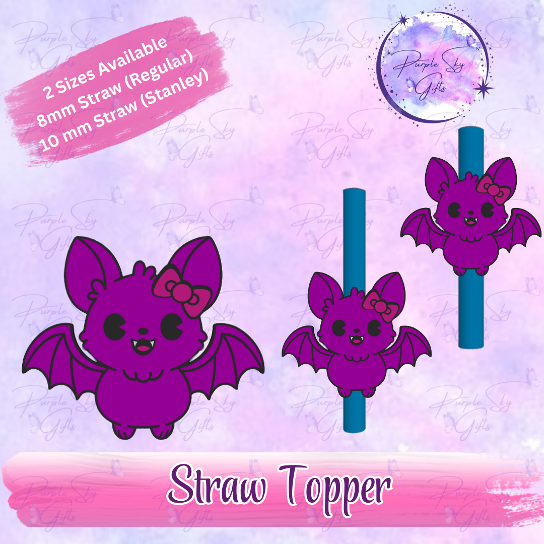 Cute Bat With Bow Straw Topper