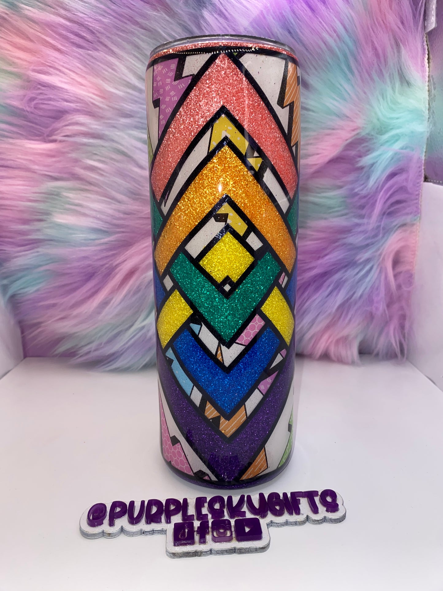 30 oz Colorful Rainbow Bolts Glitter Tumbler - Ready To Ship