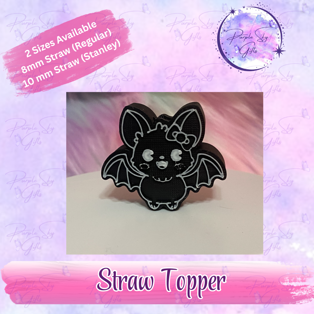Cute Bat with Bow Straw Topper