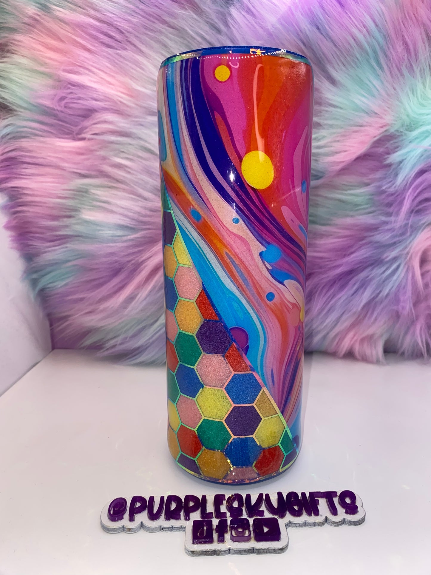 30 oz Rainbow Honeycomb Glitter Epoxy Tumbler - Ready To Ship