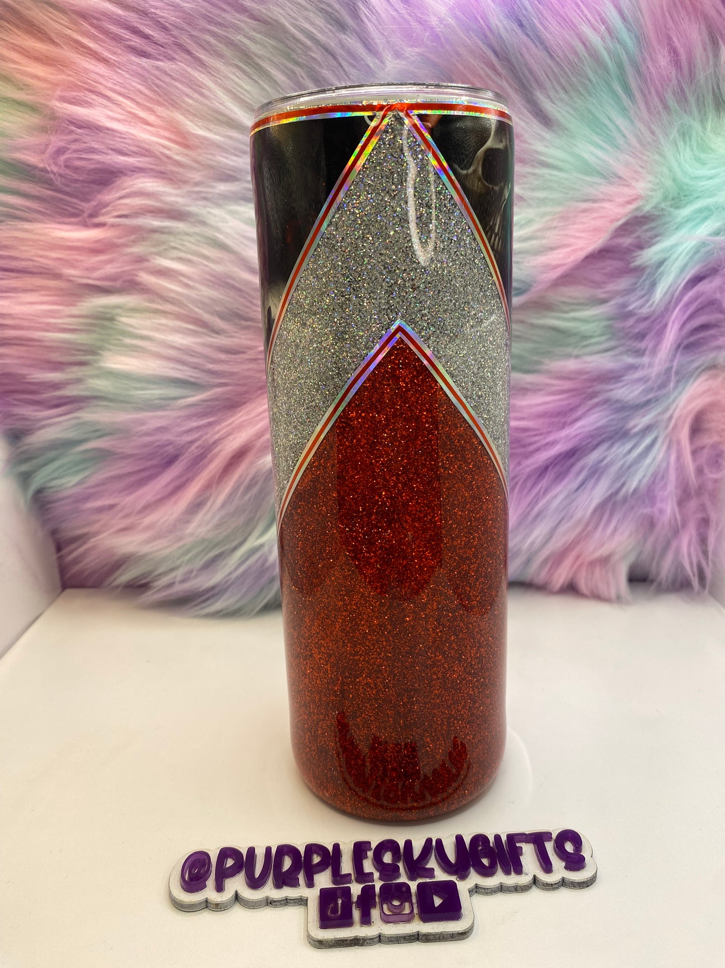 30 oz Skull and Roses V Band Glitter Epoxy Tumbler - Ready To Ship