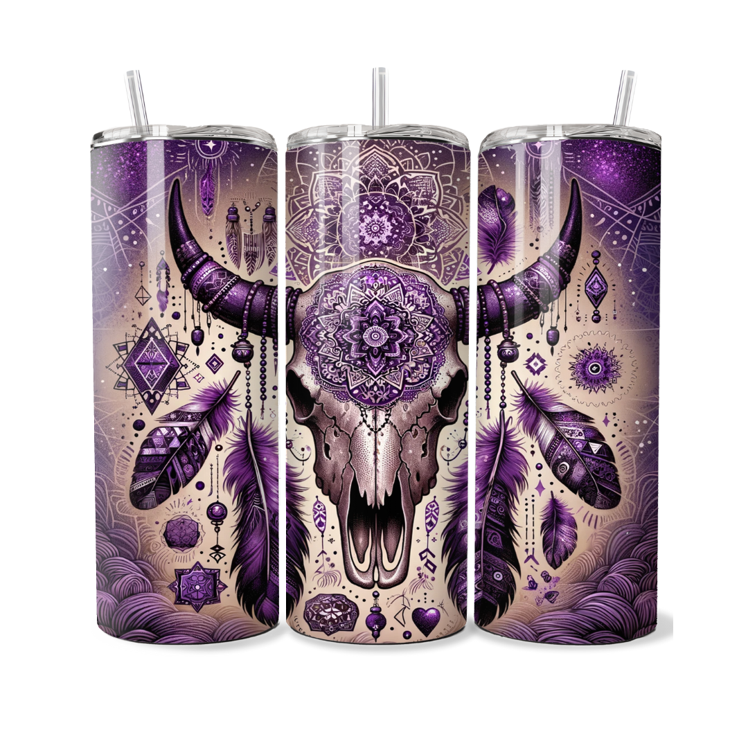 Purple Bandana Boho Cow Skull Western 20 or 30 oz Tumbler