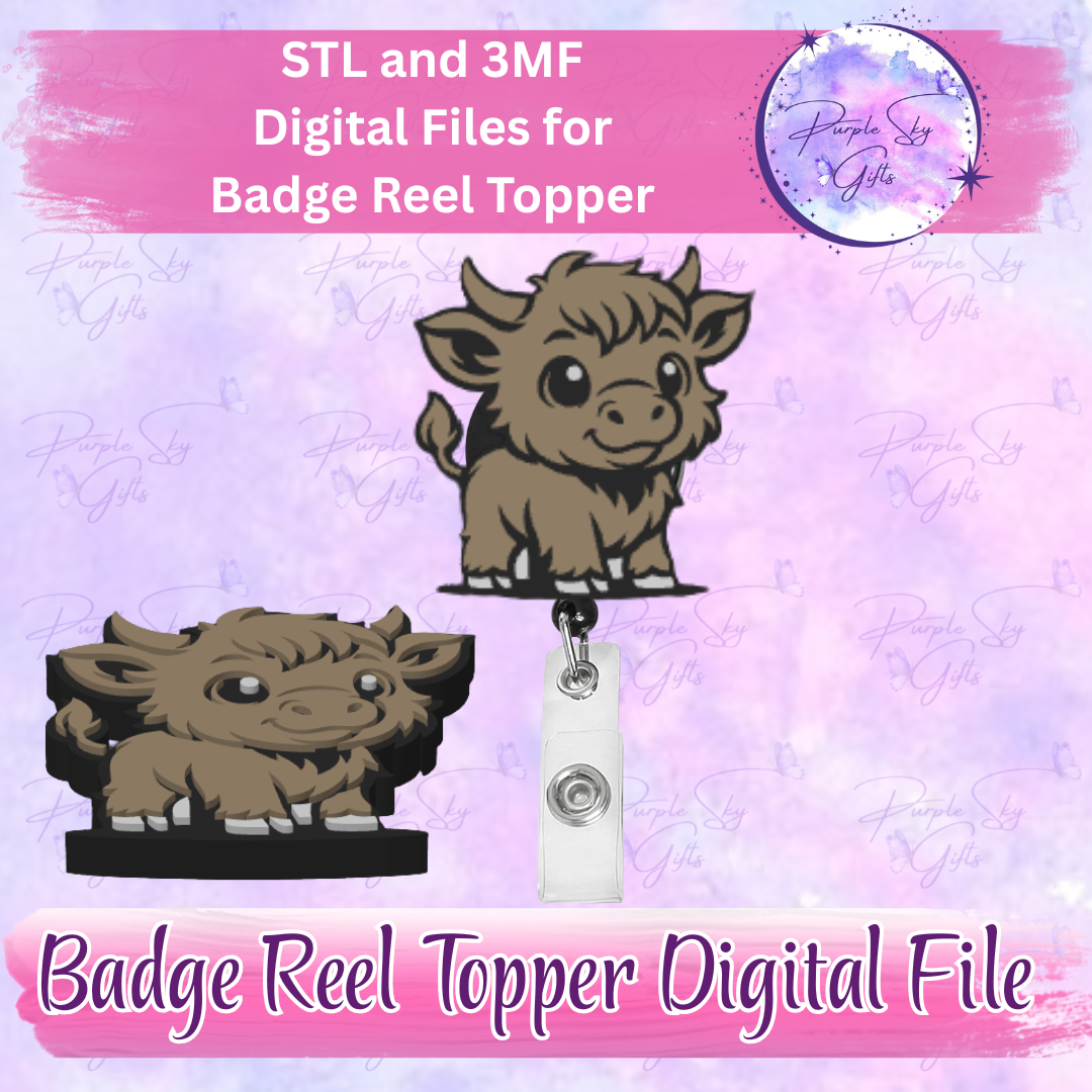 Baby Highland Cow Badge Reel Topper STL and 3MF Files
