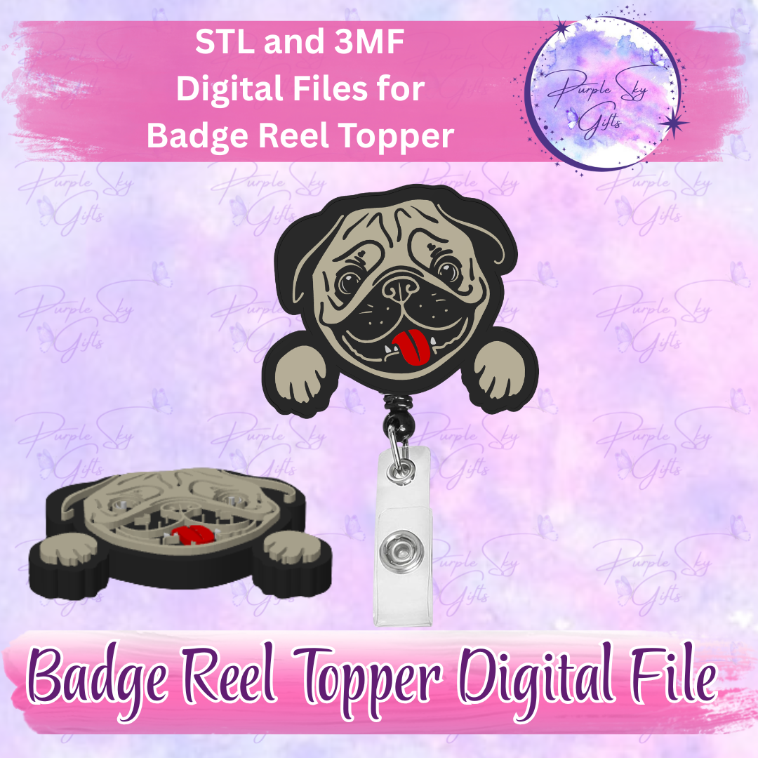 Peeking Pug Badge Reel Topper STL and 3MF Files