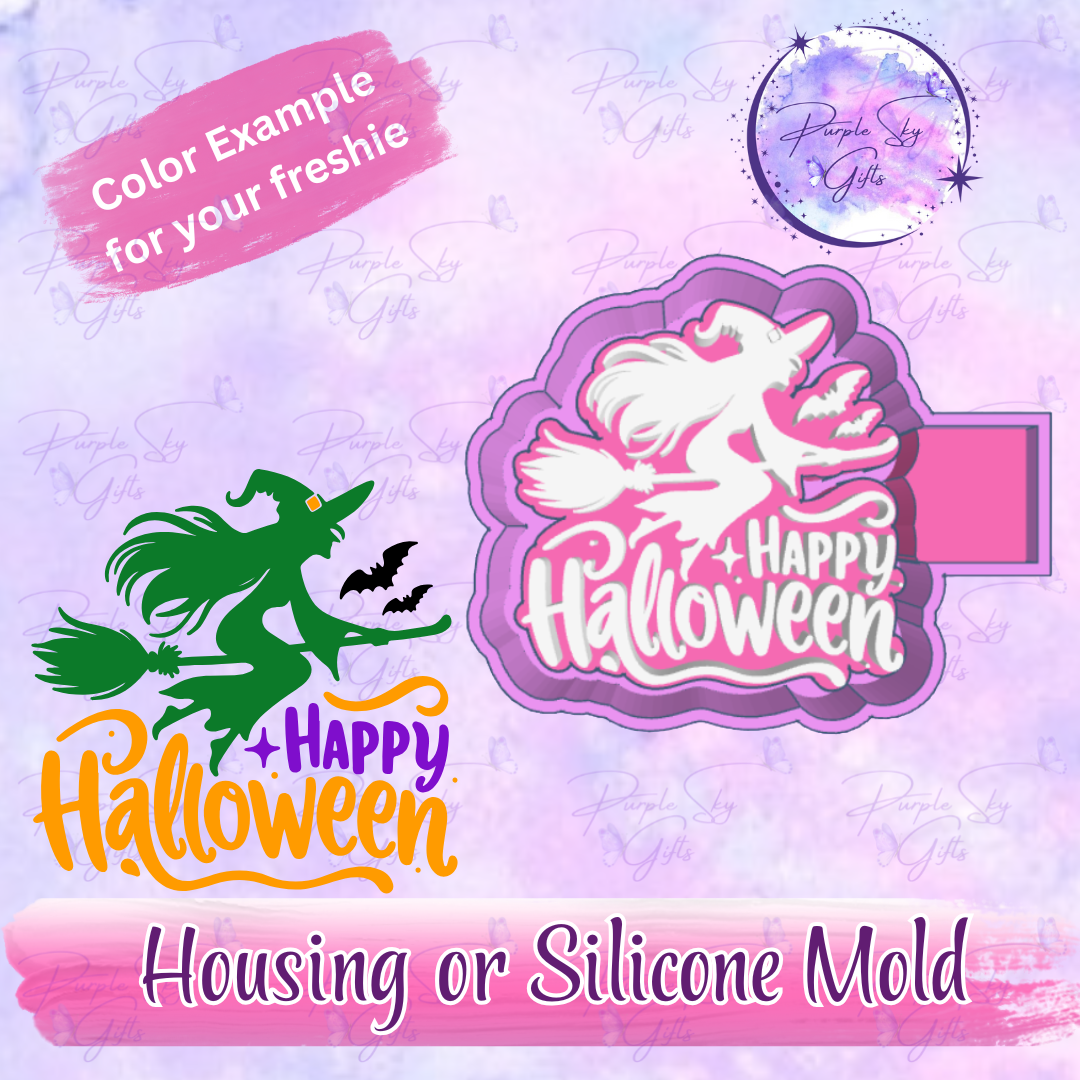 Happy Halloween Flying Witch Mold Housing or Silicone Mold