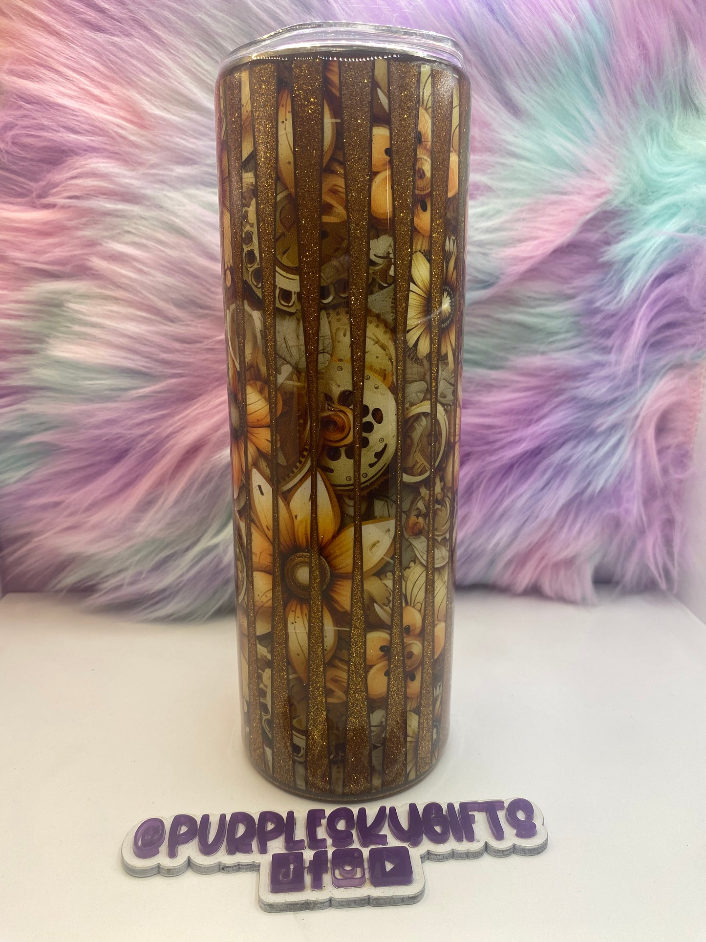 30 oz Steampunk Flowers Glitter Epoxy Tumbler - Ready To Ship