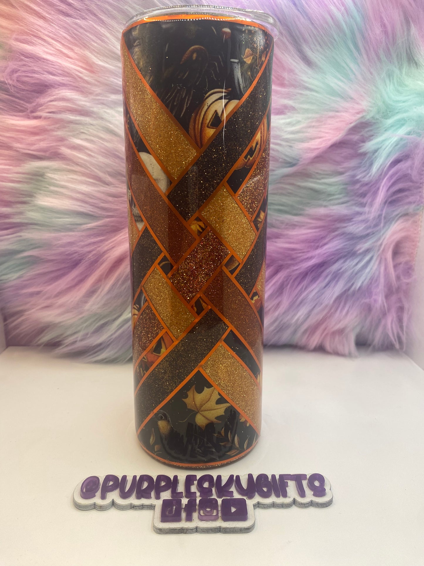 30 oz Halloween Pumpkins and Skulls Glitter Epoxy Tumbler - Ready To Ship