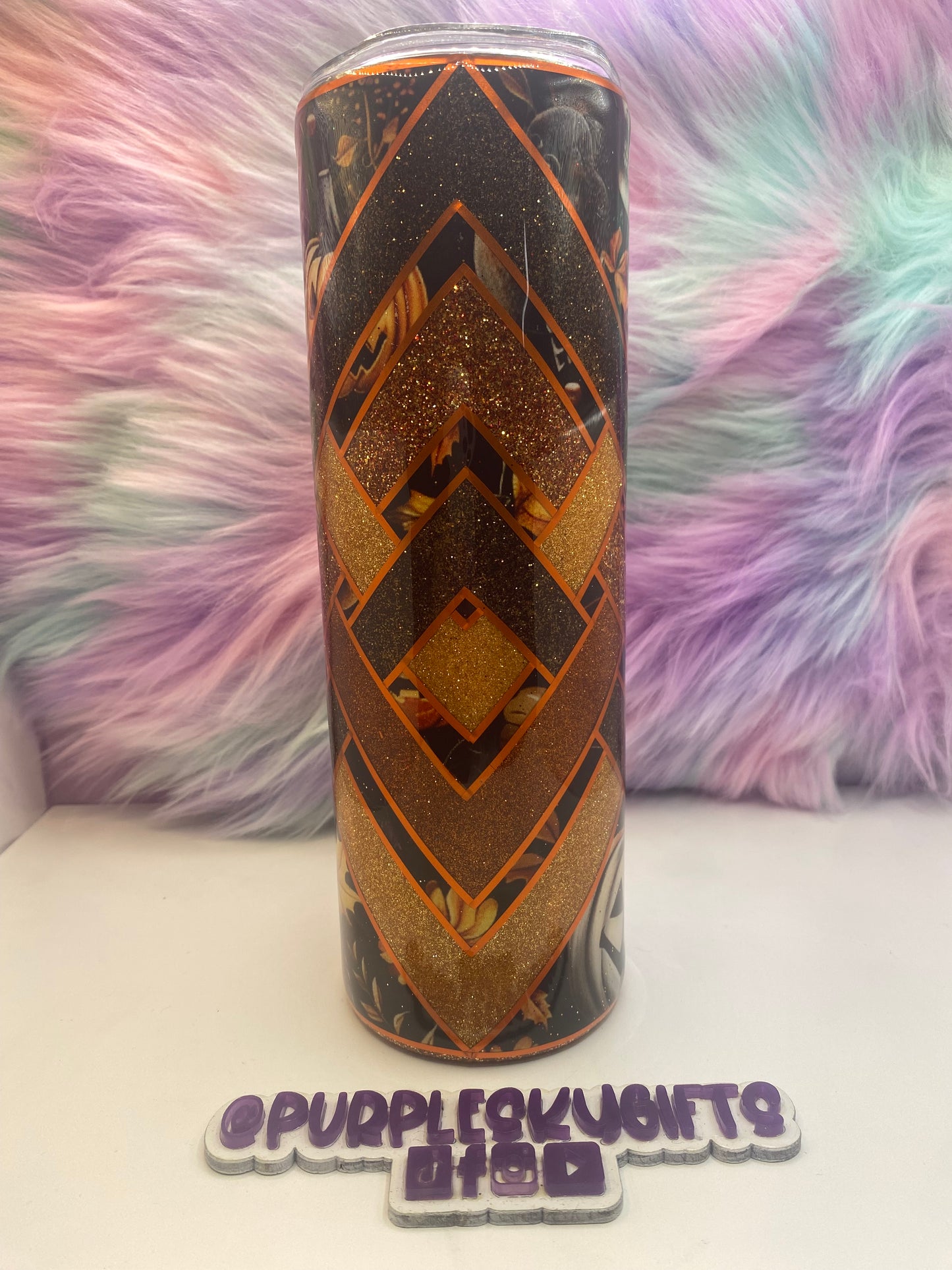 30 oz Halloween Pumpkins and Skulls Glitter Epoxy Tumbler - Ready To Ship