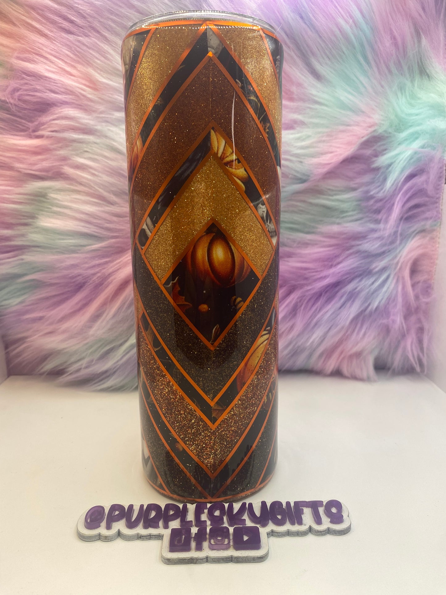 30 oz Halloween Pumpkins and Skulls Glitter Epoxy Tumbler - Ready To Ship