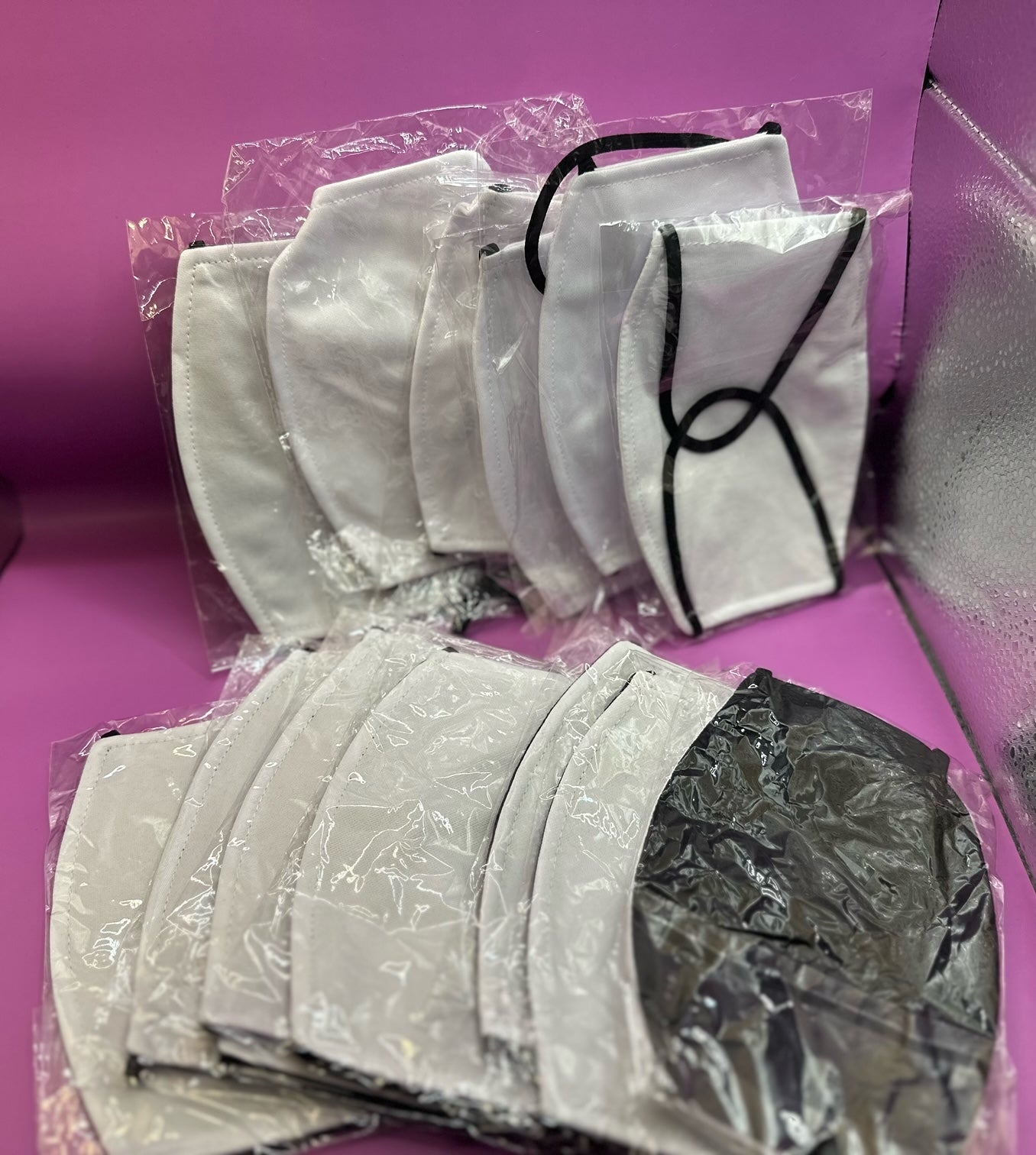 Huge Pack Of 36 Sublimation Masks Variety of Sizes, Variety Of Trim Colors- Destash