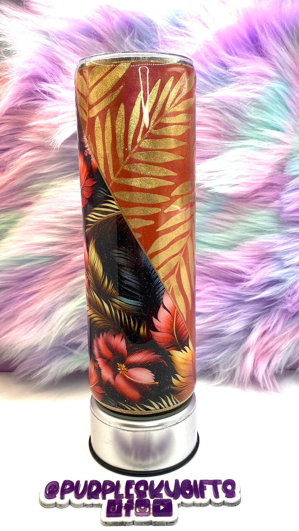 30 oz Tropical Leaves Epoxy Glitter Tumbler - Ready To Ship