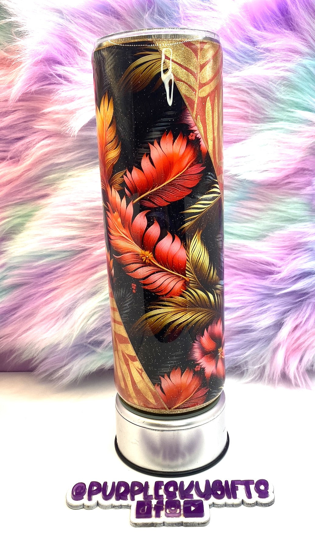 30 oz Tropical Leaves Epoxy Glitter Tumbler - Ready To Ship