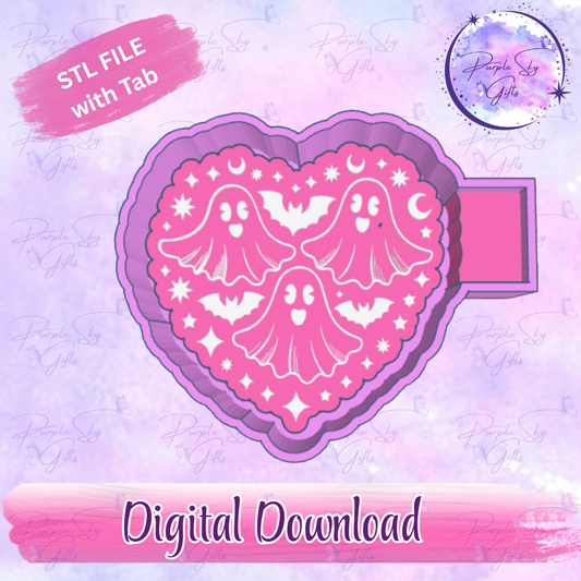Halloween Bats and Ghosts Heart Shaped Mold Housing STL Digital File